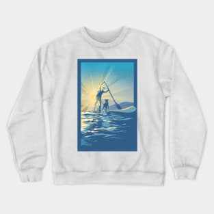 sunset paddle boarder and dog Crewneck Sweatshirt